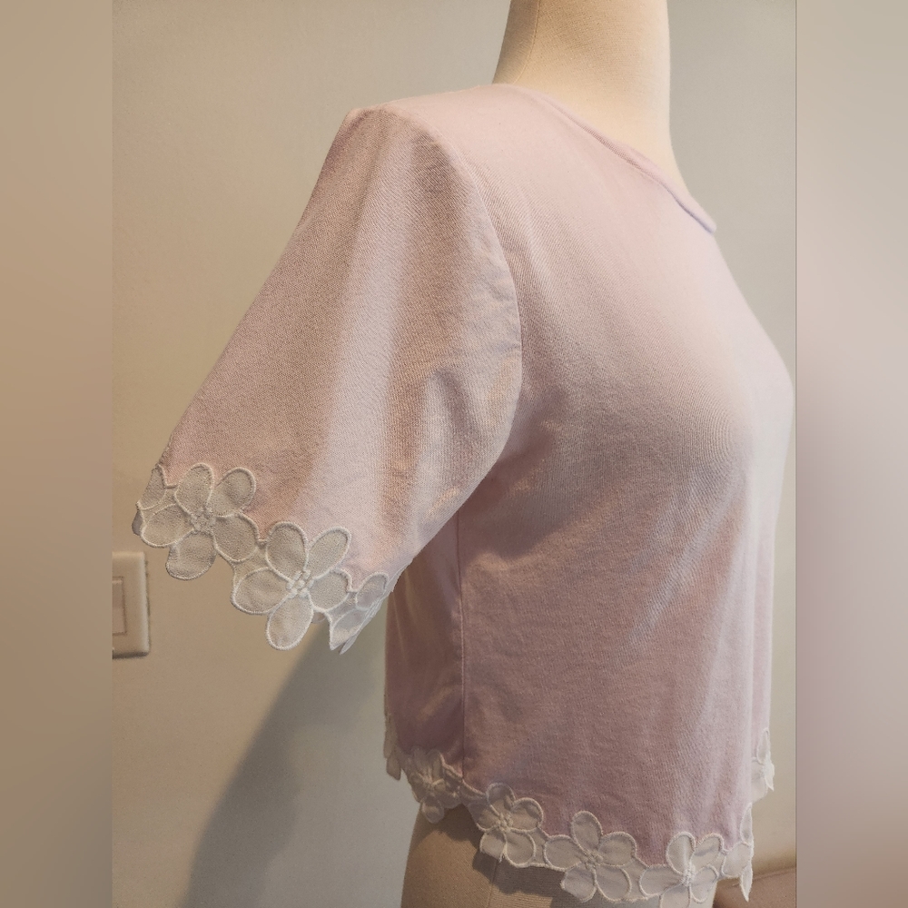 Topshop Pink Crop Top With Flower Trim, US Size 4